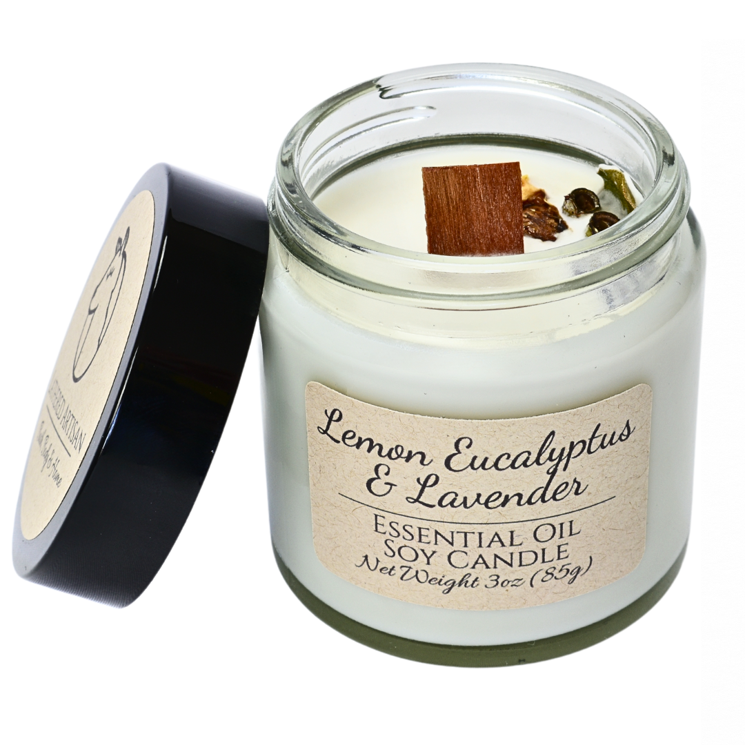 Vela de aceite esencial de soja 100 % lavanda y eucalipto con limón