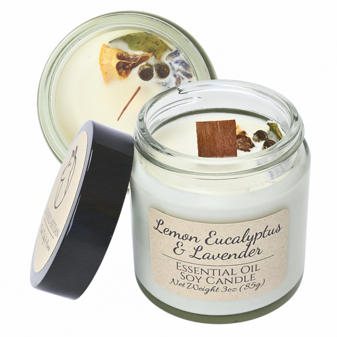 Vela de aceite esencial de soja 100 % lavanda y eucalipto con limón
