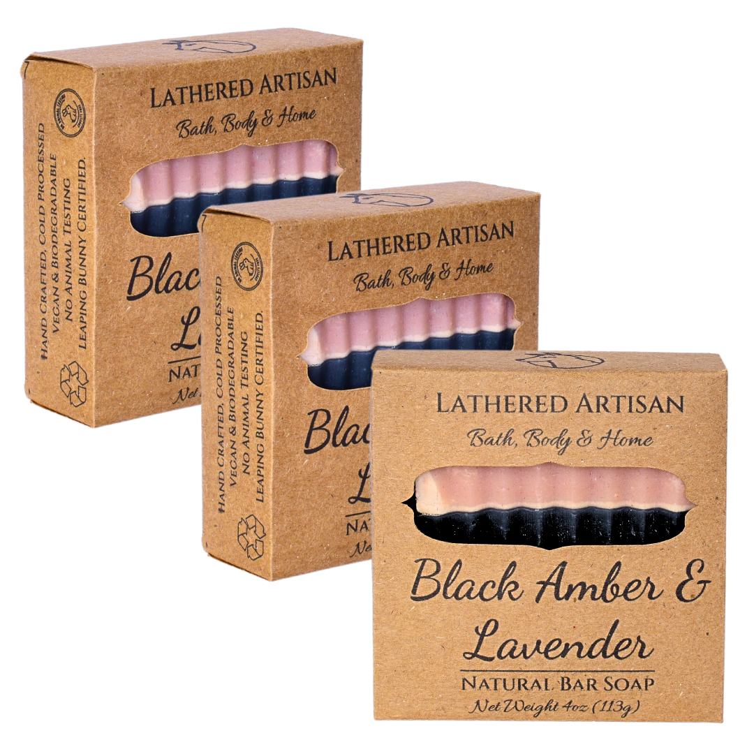 Ámbar negro y lavanda | Fragancia natural con aceites esenciales | Jabón en barra