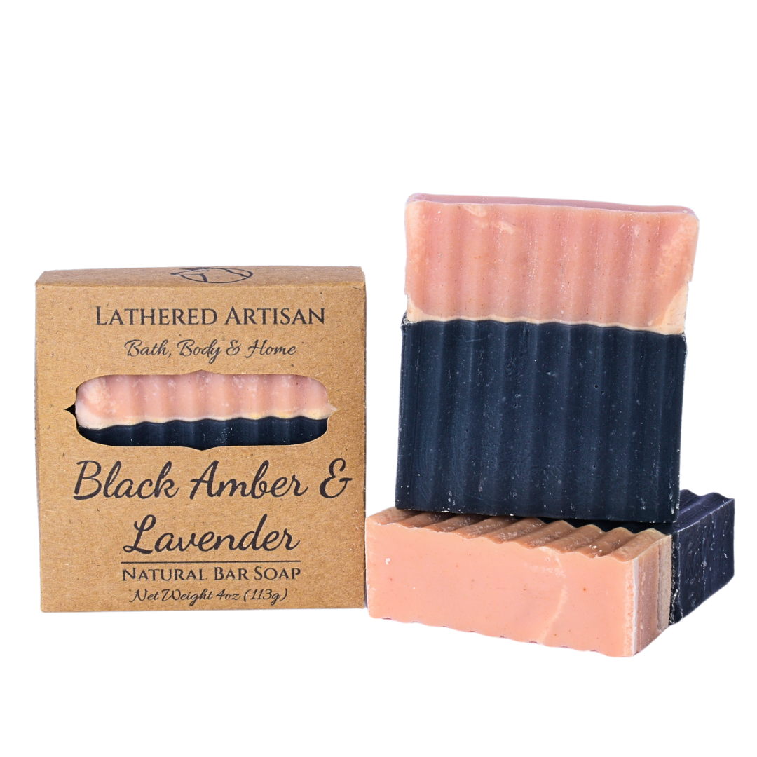 Ámbar negro y lavanda | Fragancia natural con aceites esenciales | Jabón en barra