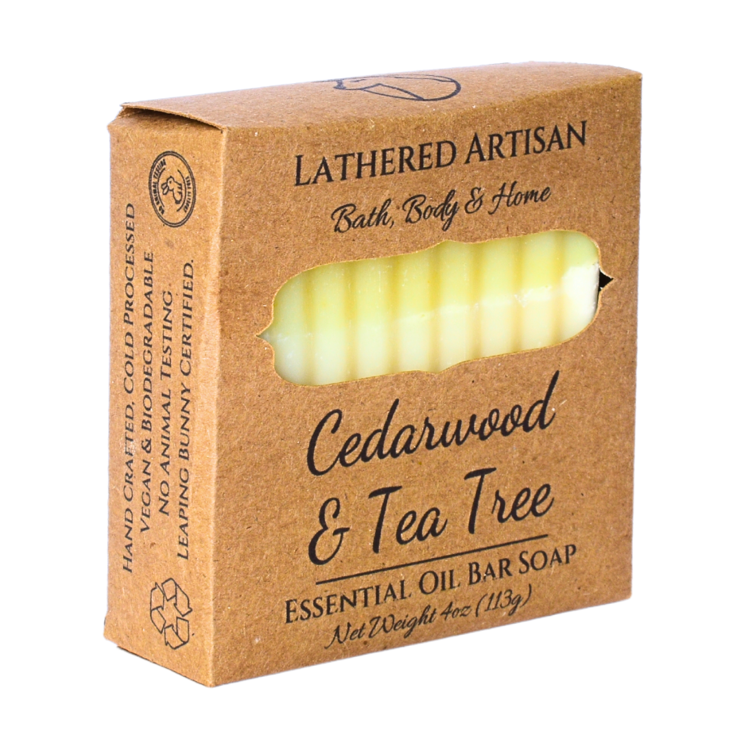 Jabón en barra con aceite esencial de cedro y árbol de té