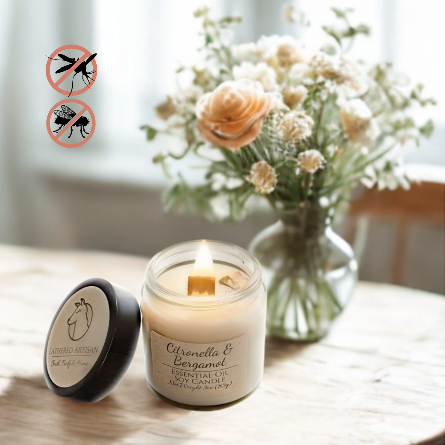 Vela de aceite esencial de soja 100 % citronela y bergamota