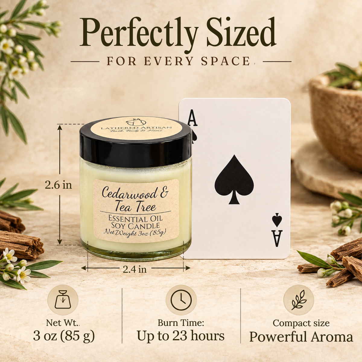 Vela de aceite esencial de cedro y árbol de té