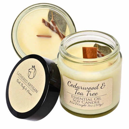 Bougie aux huiles essentielles de cèdre et d'arbre à thé