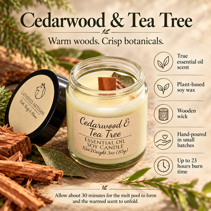 Vela de aceite esencial de cedro y árbol de té