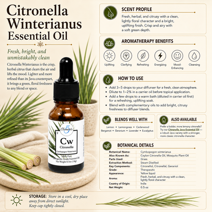 Citronella Winterianus | Essential Oil | Cymbopogon Winterianus