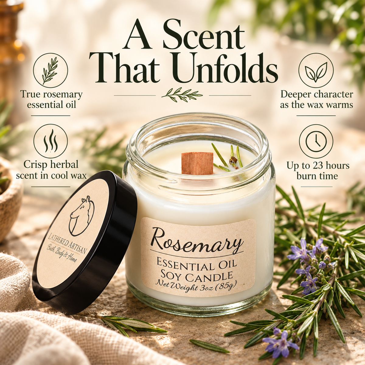 Rosemary | Essential Oil | 3 oz Jar Candle