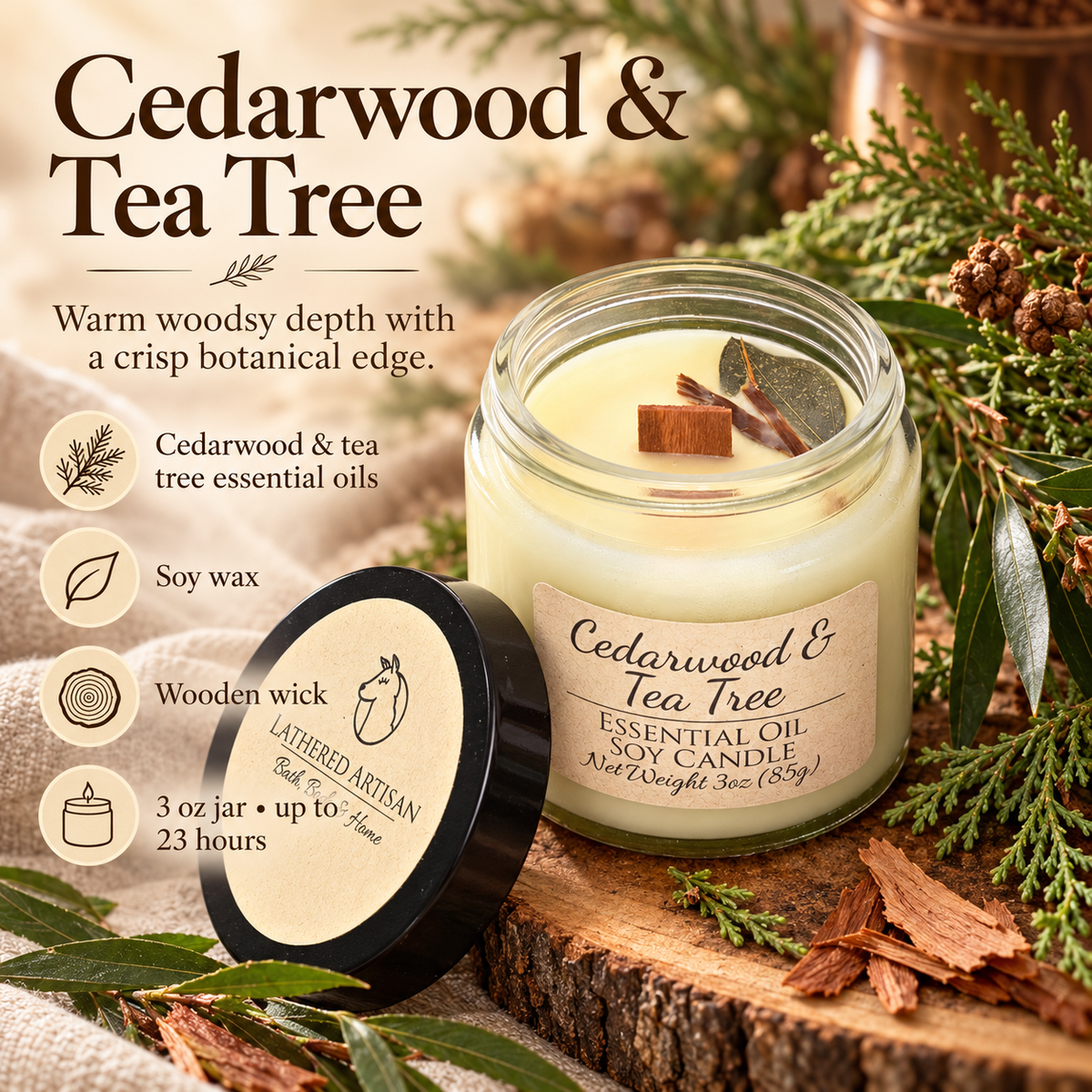 Cedarwood & Tea Tree | Essential Oil | 3 oz Jar Candle