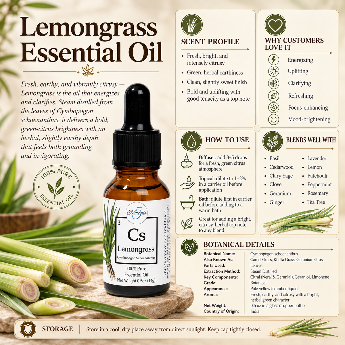 Lemongrass | Essential Oil | Cymbopogon Schoenanthus