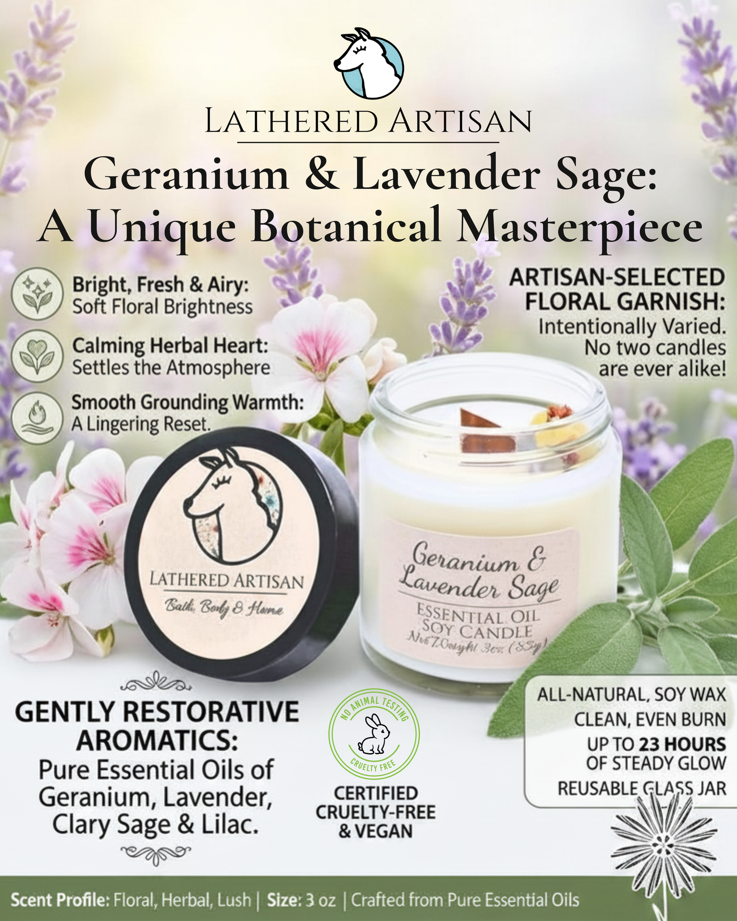 Bougie à l'huile essentielle de soja Ostara's Gift avec mèche en bois