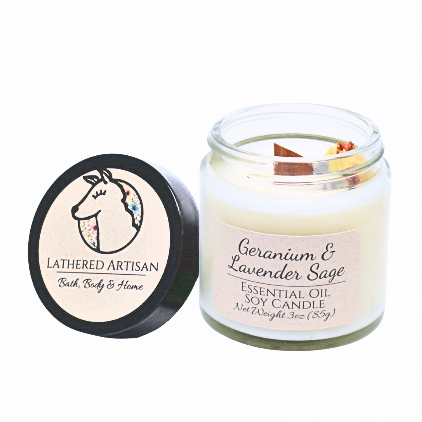 Bougie à l'huile essentielle de soja Ostara's Gift avec mèche en bois