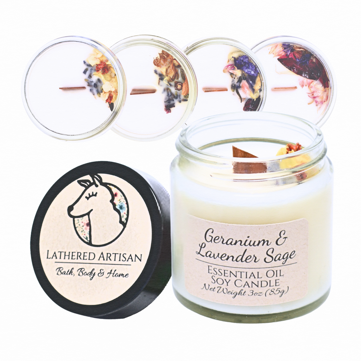 Bougie à l'huile essentielle de soja Ostara's Gift avec mèche en bois