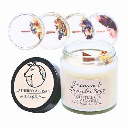Bougie à l'huile essentielle de soja Ostara's Gift avec mèche en bois