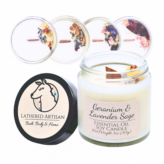 Bougie à l'huile essentielle de soja Ostara's Gift avec mèche en bois