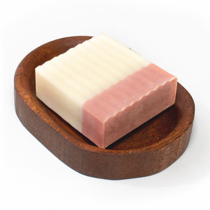 Jabonera de madera natural con forma de flor de caoba